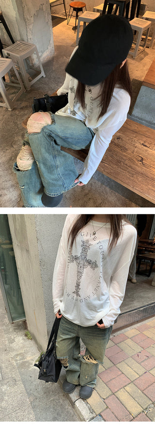 Street ripped straight jeans