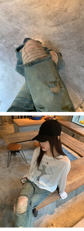 Street ripped straight jeans