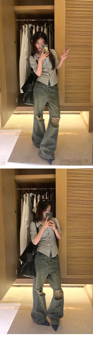 Street ripped straight jeans