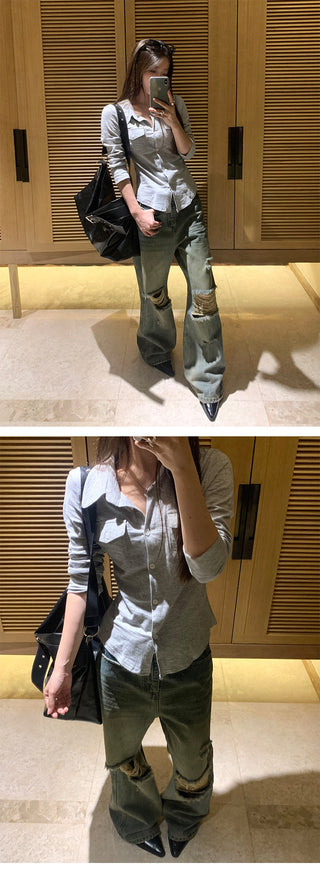 Street ripped straight jeans