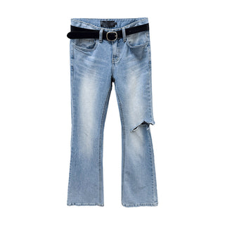 Slim holey straight jeans