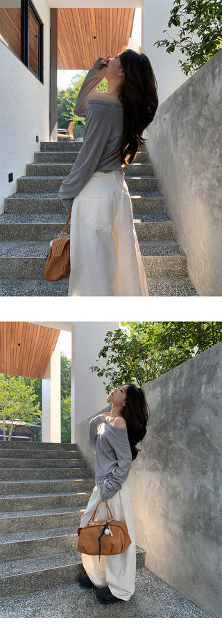 Deconstructed wide-leg jeans