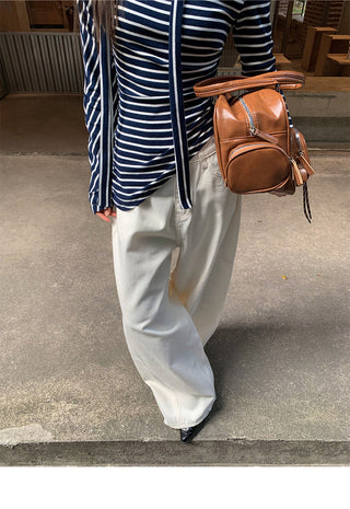 Deconstructed wide-leg jeans