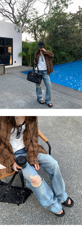 Tie-dyed striped jeans