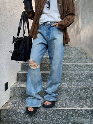 Tie-dyed striped jeans
