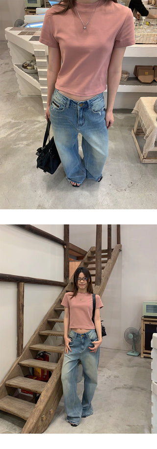Pocket ripped wide-leg jeans