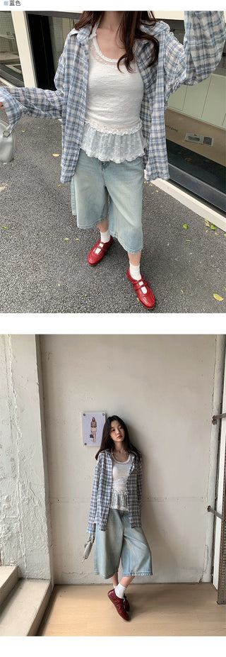 Denim midi pants