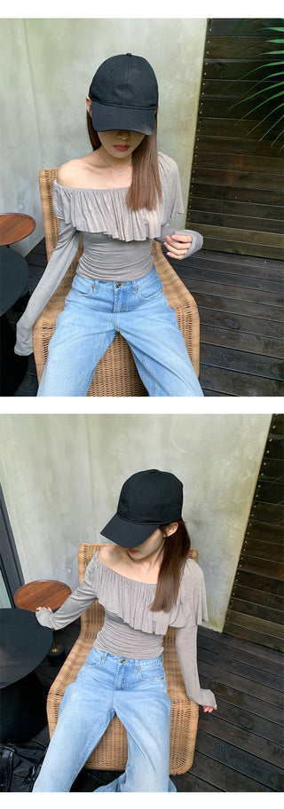 Gray ruffled tee