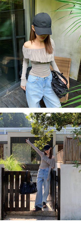 Gray ruffled tee