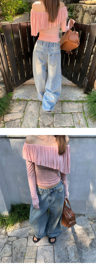 Gray ruffled tee