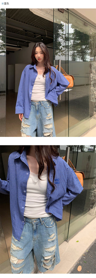 Embroidered plaid shirt