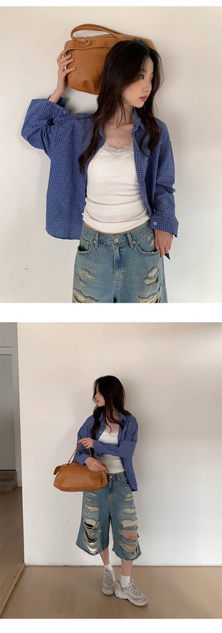Embroidered plaid shirt