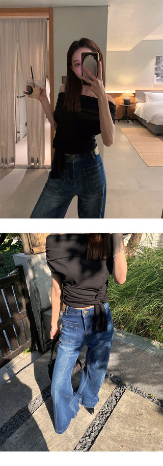 Lapel off-shoulder tee