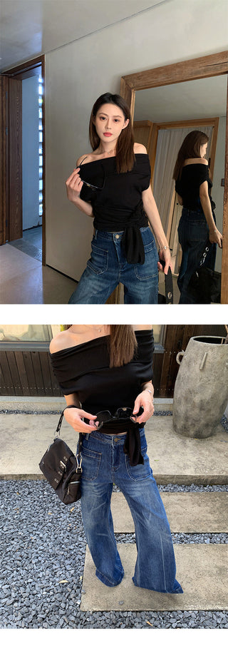 Lapel off-shoulder tee