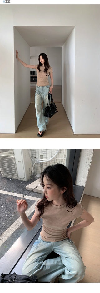 Pleated cargo jeans
