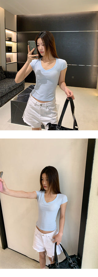 Split denim shorts