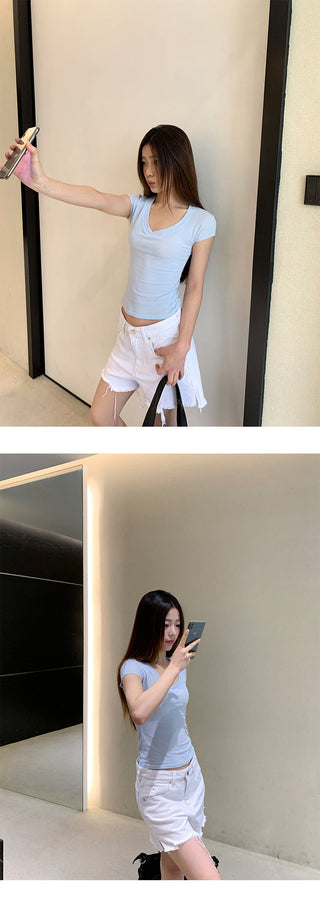 Split denim shorts