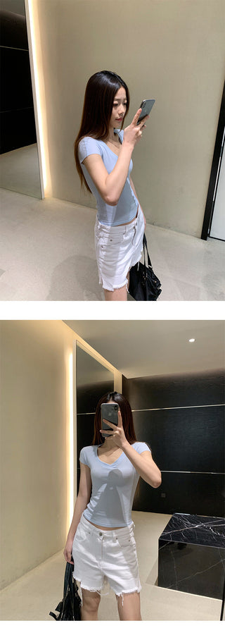 Split denim shorts