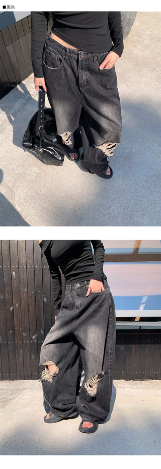 Street ripped wide-leg jeans