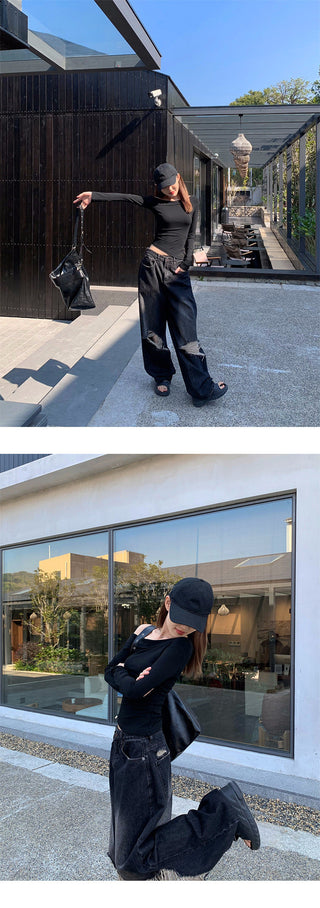 Street ripped wide-leg jeans