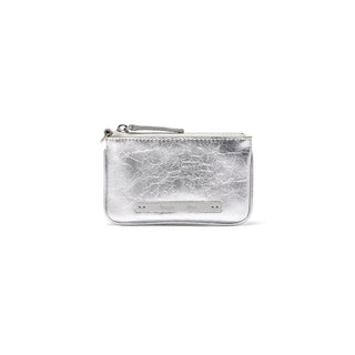 GLOSSY LEATHER COIN WALLET IN SILVER