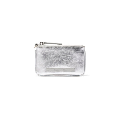 GLOSSY LEATHER COIN WALLET IN SILVER