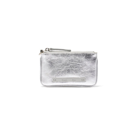 GLOSSY LEATHER COIN WALLET IN SILVER