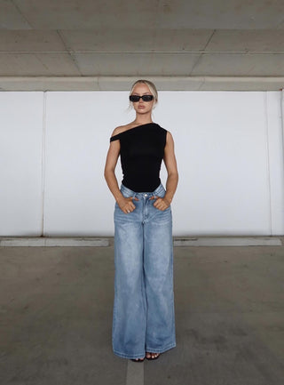 Naylor Mid Rise Wide Leg Jeans Light Blue Wash