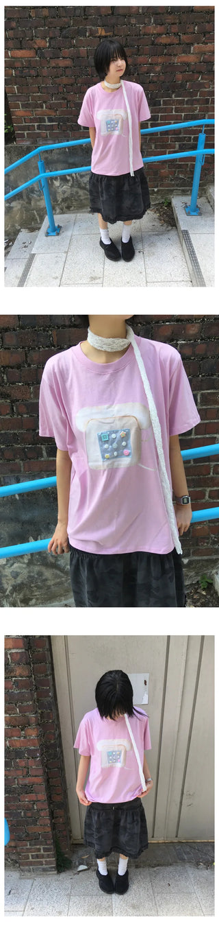 [2 colors] Button-up ribbed short-sleeved T-shirt
