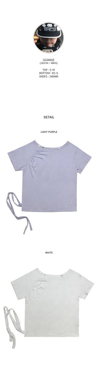 (2 colors) Button-off shoulder T-shirt
