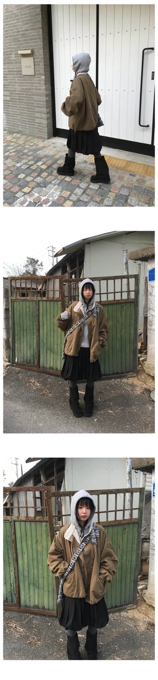 (4 colors) Waffle knit hooded jacket with neck warmer