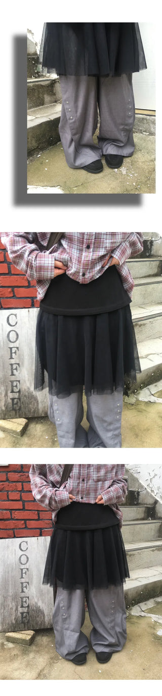 Button-down wide-leg slacks