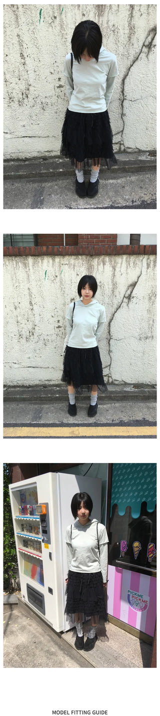 (8 colors) Hooded Layered T-shirt