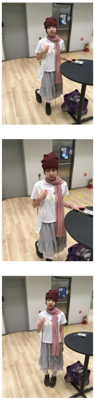 [2 colors] Shirred check skirt