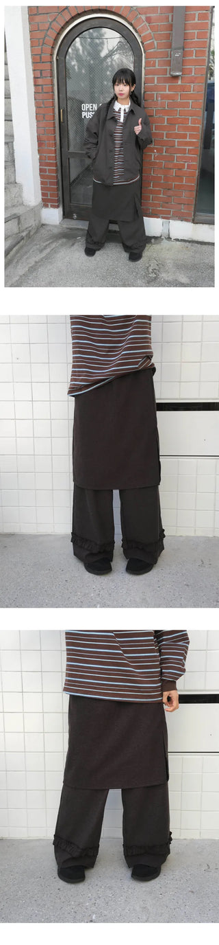 (2 colors) Layered lace skirt pants