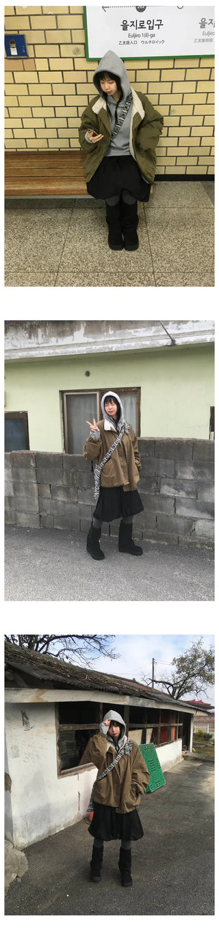 (4 colors) Waffle knit hooded jacket with neck warmer