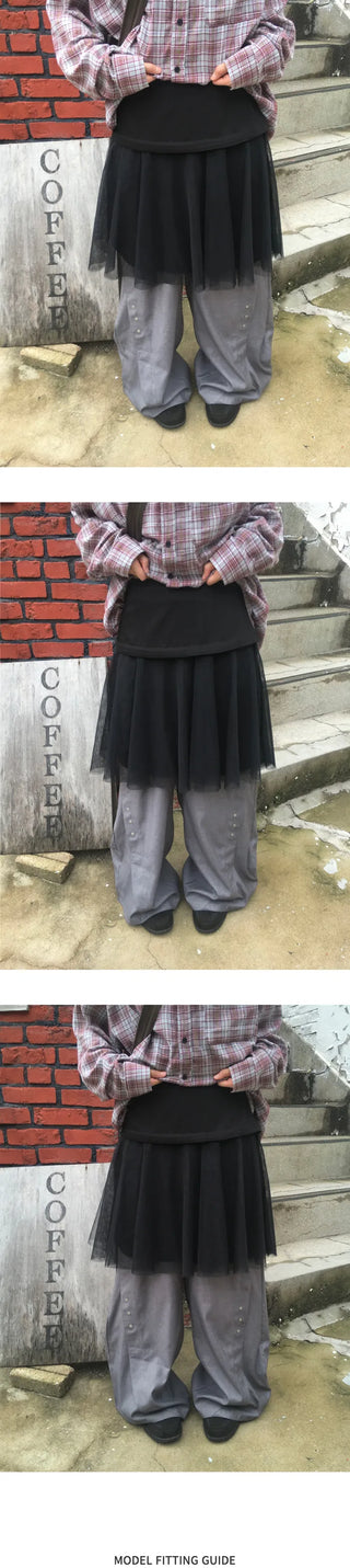 Button-down wide-leg slacks