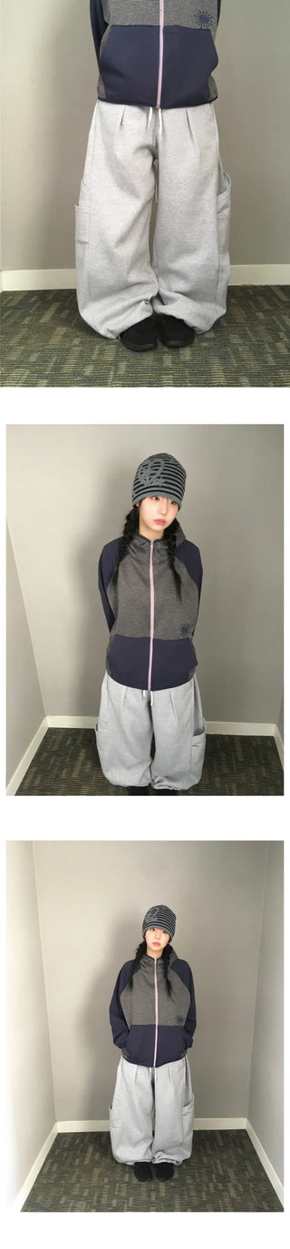 (4 colors) Striped zip-up hoodie