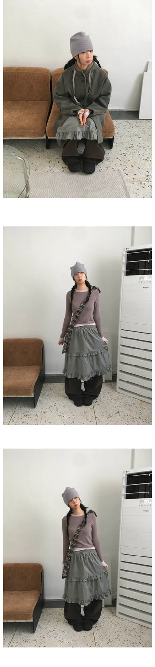 Curved corduroy wide-leg pants