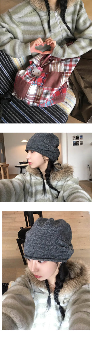 (3 colors) Striped Fur Hoodie