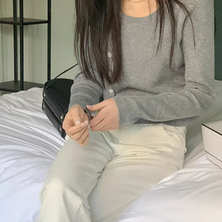 Asymmetrical Button Knit Cardigan