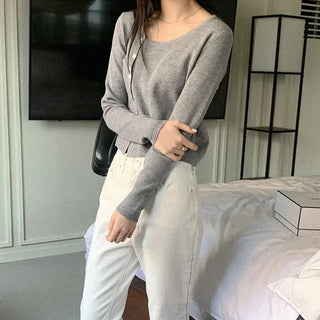 Asymmetrical Button Knit Cardigan