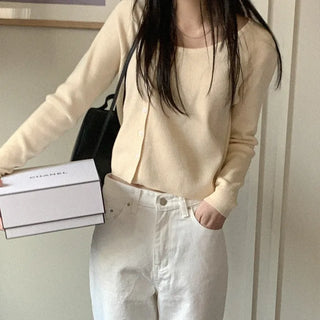 Asymmetrical Button Knit Cardigan