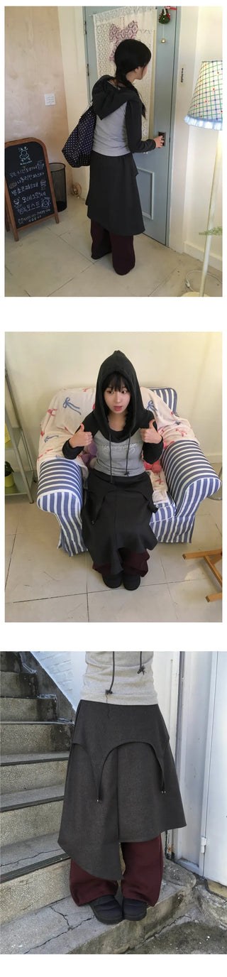 (3 colors) Wool Asymmetrical Skirt