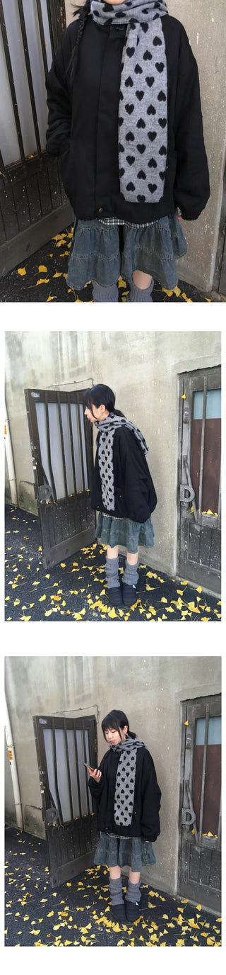 (2 colors) Heart pattern scarf