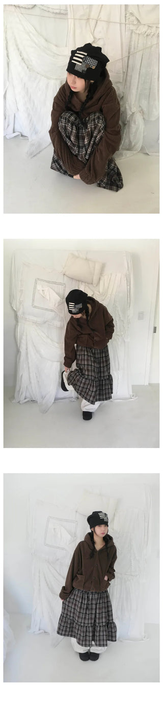 (2 colors) Fleece-lined check skirt