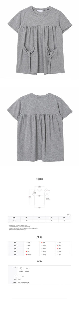 [2 colors] Ribbon Pocket Short-Sleeve T-Shirt
