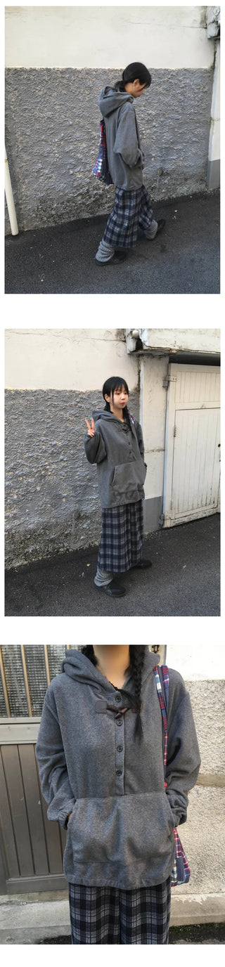 (2 colors) Fleece-lined check pattern mid-length pants