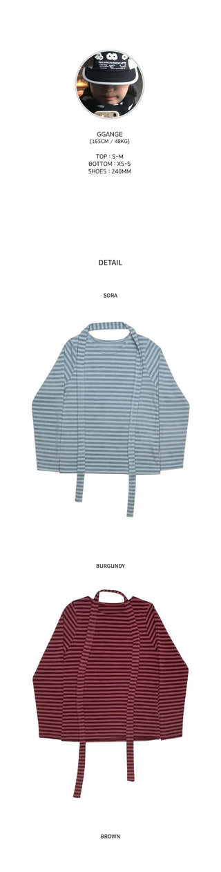 (Set) Striped T-shirt & Scarf Set