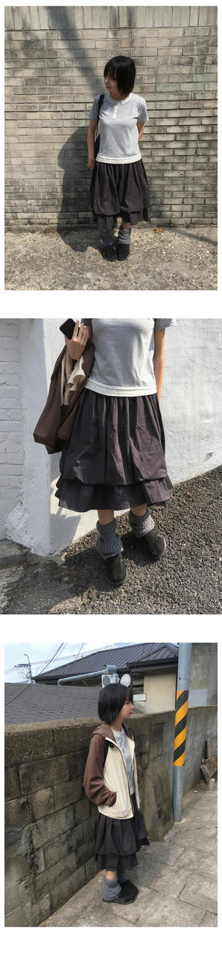 (2 colors) Striped Layered Short-Sleeve T-Shirt